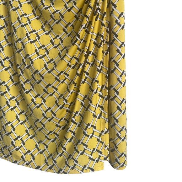 LAUREN RALPH LAUREN Yellow Geometric Faux Wrap Ruched Jersey Dress Size 4 - Picture 5 of 9